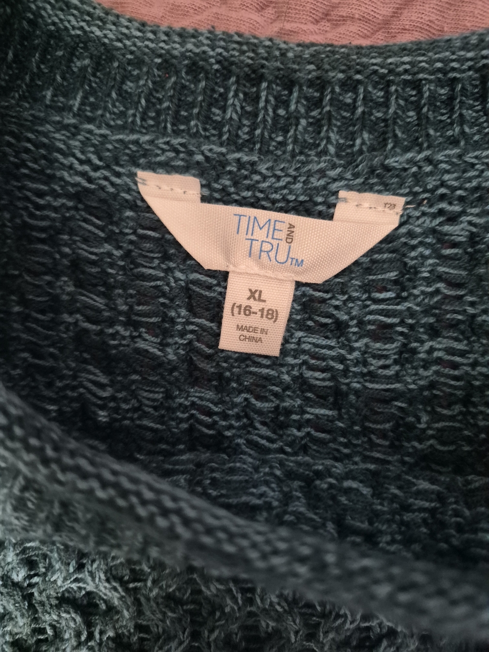 Time and Tru Womans Teal Textured Crewneck Sweater